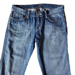 Refuge cropped distressed blue denim biker jeans